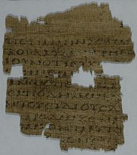 Matthew 25:12-15 on the recto side of Papyrus 35 from 3rd/4th century Papyrus 35 - Laurentian Library, PSI 1 - Matthew 25,12-15.20-23 - recto.jpg