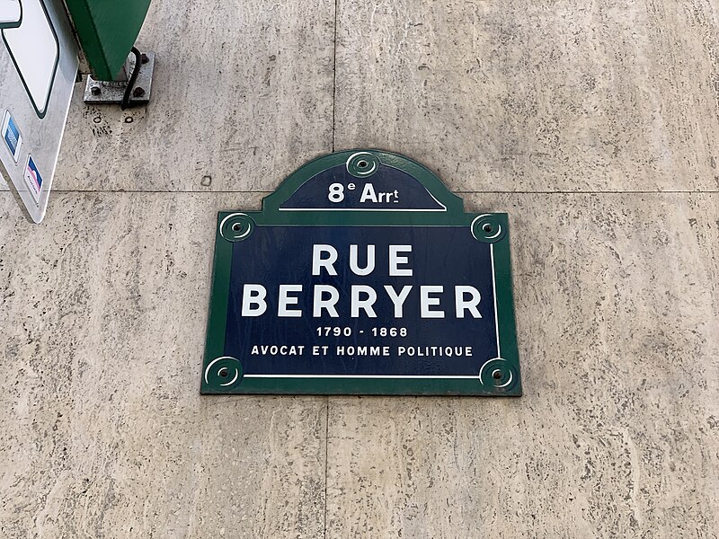 File:Plaque Rue Berryer - Paris VIII (FR75) - 2021-08-22 - 2.jpg