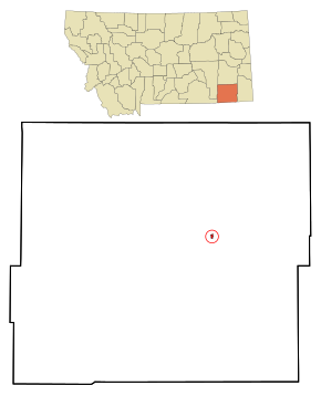 Powder River County Montana Incorporated and Unincorporated areas Broadus Highlighted.svg