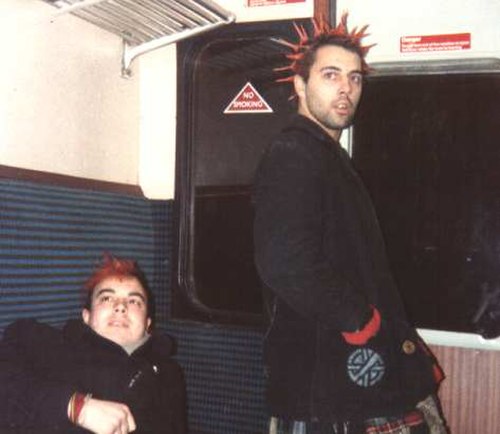 Punk fashion circa 1986, a hairstyle with dyed red liberty spikes