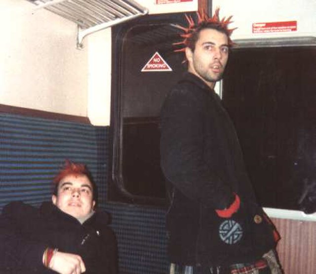 Punk fashion circa 1986, a hairstyle with dyed red liberty spikes