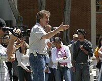 Ray Comfort open-air preaching at a Great News Network evangelism boot camp in 2004 Ray Comfort Open-Air Preaching.jpg