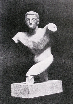 Raymond Duchamp-Villon, 1910–11, Torse de jeune homme (Torso of a young man), terracotta, 60.4 cm (23 3/4 in), Armory Show postcard, published 1913. Hirshhorn Museum and Sculpture Garden, Smithsonian Institution, Washington, D.C.