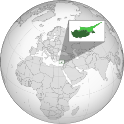 Location of the Republic of Cyprus in dark green, Northern Cyprus in light green