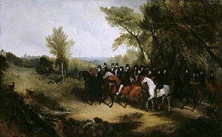 Queen Victoria and King Leopold of the Belgians and their Suites riding out in Windsor Great Park, 1839