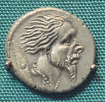 Roman silver Denarius with the head of captive Gaul 48 BC, following the campaigns of Julius Caesar.