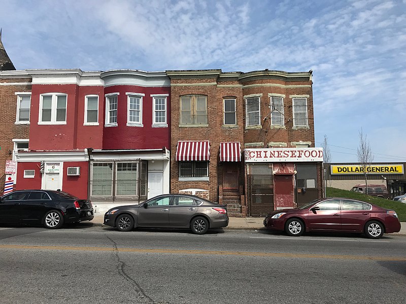 File:Rowhouses (Chinese food and barber shop), 2527-2533 Greenmount Avenue, Baltimore, MD 21218 (26768132097).jpg