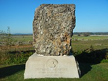 Monument to the 20th Massachusetts Infantry on the Gettysburg Battlefield made of Roxbury Conglomerate Roxbury Puddingstone 20th Mass monument.jpg