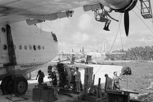 Short Sunderland Mark IIIs of No. 230 Squadron RAF at RAF Koggala in Ceylon.