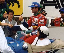 Rubens Barrichello (pictured at the 1995 French Grand Prix) suffered a high-speed crash at the Variante Bassa chicane. Rubens Barichello juillet 1995.jpg