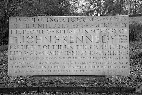 The John F. Kennedy Memorial at Runnymede, United Kingdom, placed on land given to the United States in 1965