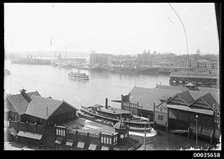 SS KARINGAL at ferry wharf in Circular Quay, Sydney, 1901-1953 (9189611304).jpg