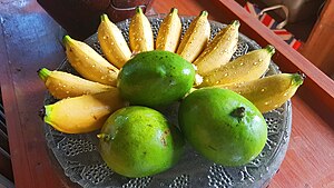 Señorita bananas and Indian (Katchamitha) mangoes (Philippines).jpg