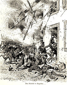 Das Blutbad in Bazeilles. Bavarian troops were ambushed by French marines hiding in a house. Sedan-bazeilles2.jpg