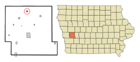 Shelby County Iowa Incorporated and Unincorporated areas Defiance Highlighted.svg