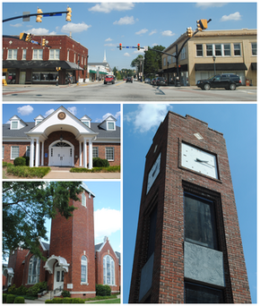 From top, left to right: Downtown Simpsonville, Simpsonville City Hall, Simpsonville Baptist Church, Simpsonville Clock Tower