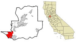 カリフォルニア州、ソラノ郡におけるヴァレーホの位置