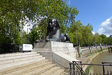 Egyptian-style sphinx to the east of the obelisk Sphinx to the East of Cleopatra's Needle in London.jpg