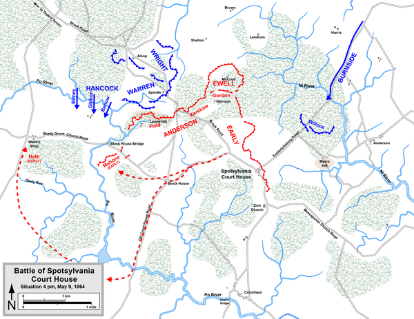 Positions and movements on the Union flanks, May 9