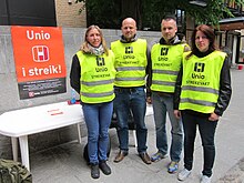 Workers on strike in Oslo, Norway, 2012 Striking workers organised in the Norwegian labour union UNIO.JPG