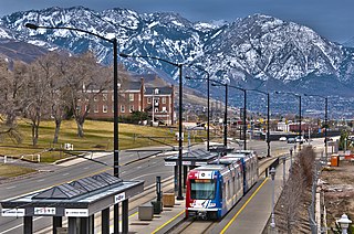 Fort Douglas station light rail station at the University of Utah in Salt Lake City, Utah, United Sates