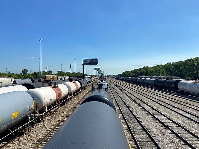 Rows of tank cars at a railyard in the Midwestern United States