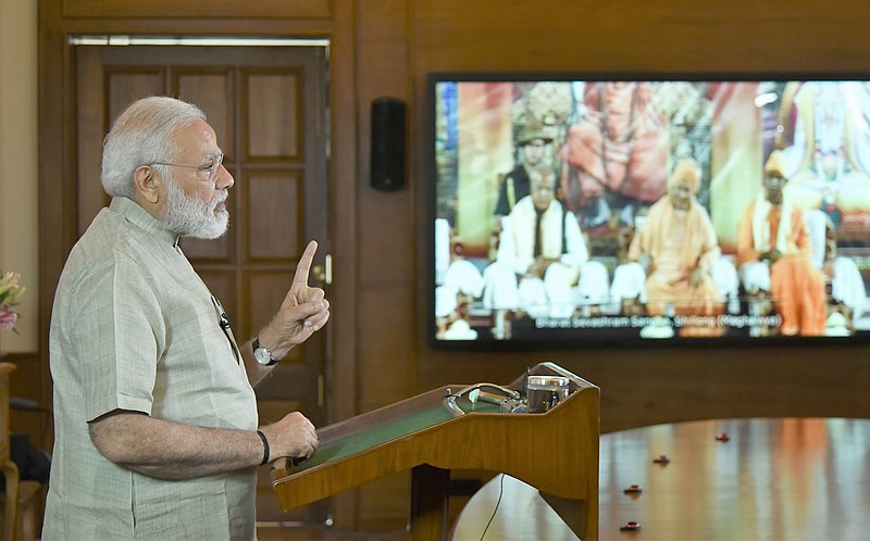 File:The Prime Minister, Shri Narendra Modi addressing the Centenary Celebrations of Bharat Sevashram Sangha, via video conference, in New Delhi on May 07, 2017 (1).jpg