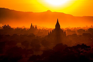 The final moments of sunlight over the ancient capital of Bagan