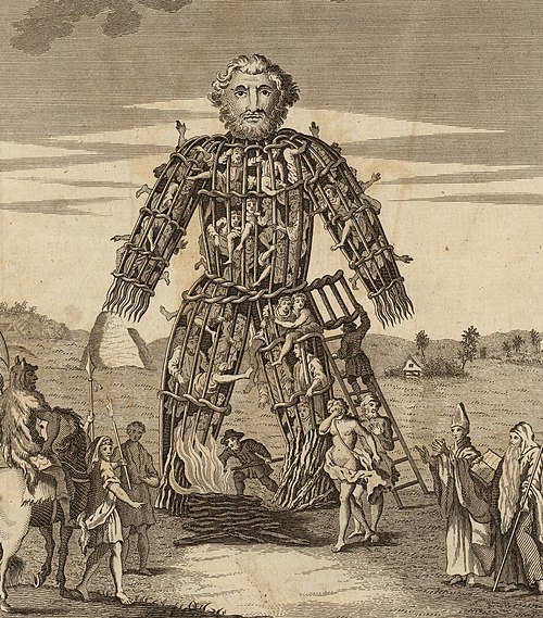 An 18th century illustration of a wicker man, the form of execution that Caesar wrote the druids used for human sacrifice. From the "Duncan Caesar", T