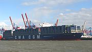 Thumbnail for File:The new containership CMA CGM Georg Forster in Hamburg at the Burchardkai Terminal.jpg