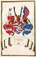 Wappen der Reichsgrafen von Leublfing zu Rhain (Rain); unter Verwendung des Wappens der Herren von Graben zu Sommeregg resp. Freiherrn Von Rain zu Sommeregg (1690)