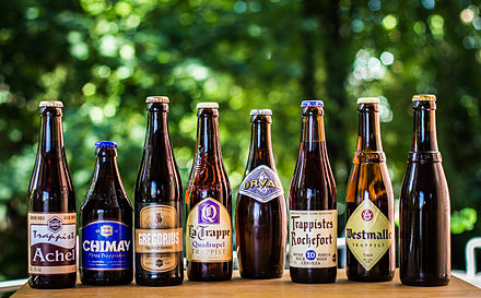 A selection of beers brewed by Trappist breweries (either by monks or commercial breweries licensed by monks)