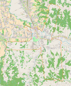 Mapa konturowa Tyczyna, w centrum znajduje się punkt z opisem „Kościół Świętej Katarzyny”