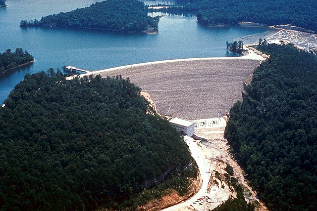 Aerial view of the dam at Laurel River Lake