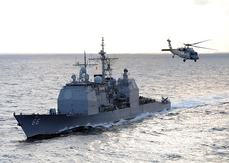 File:US Navy 100119-N-4236E-168 The guided-missile cruiser USS Hue City (CG 66) prepares for a replenishment at sea while an MH-60S Sea Hawk helicopter.jpg