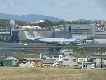 Air Force One aircraft parked at Osaka Airport