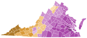 Virginia Democratic presidential primary election results by county margins, 2008.svg