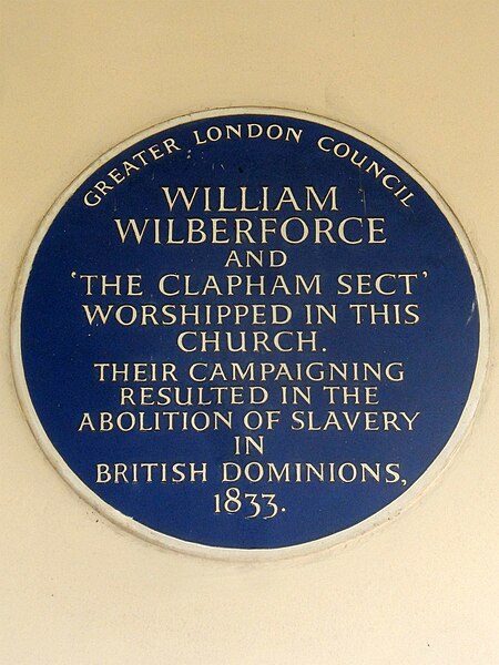Blue plaque commemorating William Wilberforce and the Clapham Sect