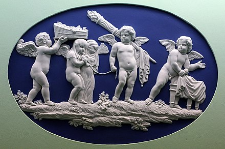 Marriage of Cupid and Psyche (c. 1773), jasperware by Wedgwood based on the 1st-century Marlborough gem, which most likely was intended to depict an initiation rite (Brooklyn Museum)