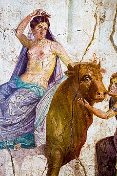 Fresque d'Europe sur un taureau à Pompéi. Musée de Naples
