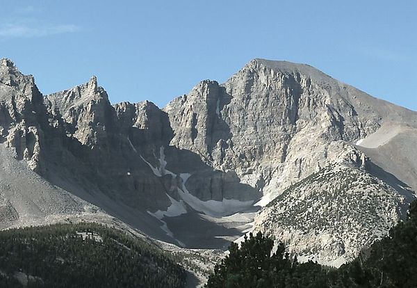 Wheeler Peak, elevation 13,065 feet (3,982 m), in Great Basin National Park.