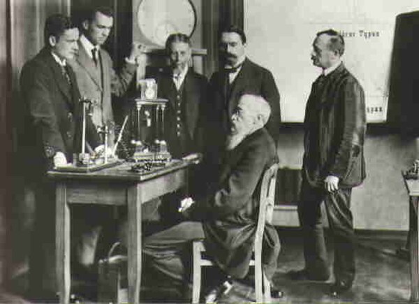 Wilhelm Wundt (seated), a German psychologist, with colleagues in his psychological laboratory, the first of its kind, c. 1880