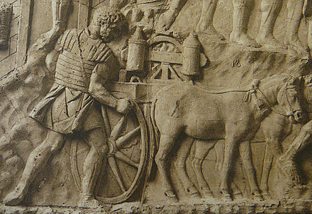 Relief from Trajan's Column showing a legionary with lorica segmentata, manning a carroballista