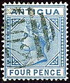 Français : Bleu Yv9 English: Antigua 1879, blue, SG20. Deutsch: Blau Mi7