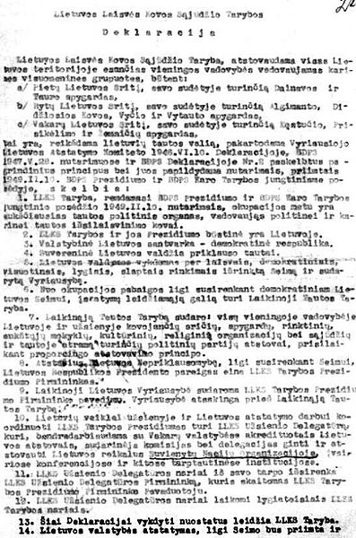 File:1949 m. Lietuvos Laisvės Kovos Sąjūdžio Tarybos Deklaracija.jpg