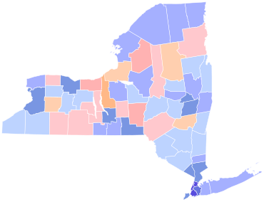 County Results of the 1990 Gubernatorial Election. London carried five counties, and nearly pushed Rinfret, the Republican nominee, into third place. The difference between the two was just over 38,000 votes. 1990 New York gubernatorial election results map by county.svg