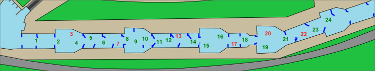 Slalom gate positions for 2016 Olympic Semi-Finals and Finals, 9 August. 2016 Olympic Semi-&Finals Gates.svg