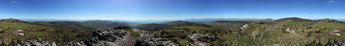 2017-05-16 09 29 11 Full 360-degree panorama from the northern rocky outcrop along the Wilburn Ridge Trail within the Mount Rogers National Recreation Area in Grayson County, Virginia