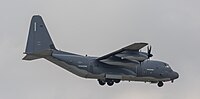 A US Air Force MC-130J Commando II, tail number 10-5714, on final approach at Kadena Air Base in Okinawa, Japan. It is assigned to the 1st Special Operations Squadron at Kadena AB.