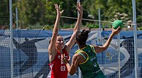 Deutsch: Beachhandball Weltmeisterschaften 2022; Tag 1: 21. Juli 2022 – Frauen, Vorrunde, Deutschland-Brasilien 2:0 (24:14, 16:4) English: 2022 Beach handball World Championships; Day 1: 21 July – Women Preliminary Round – Germany-Brazil 2:0 (24:14, 16:4)